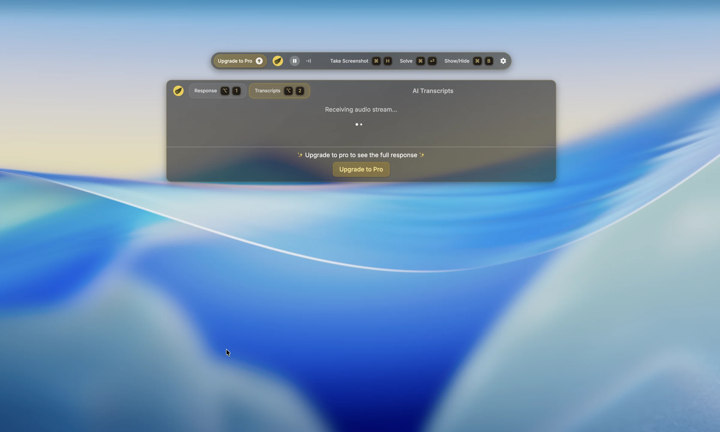 Interview Coder transcript stuck receiving audio stream
