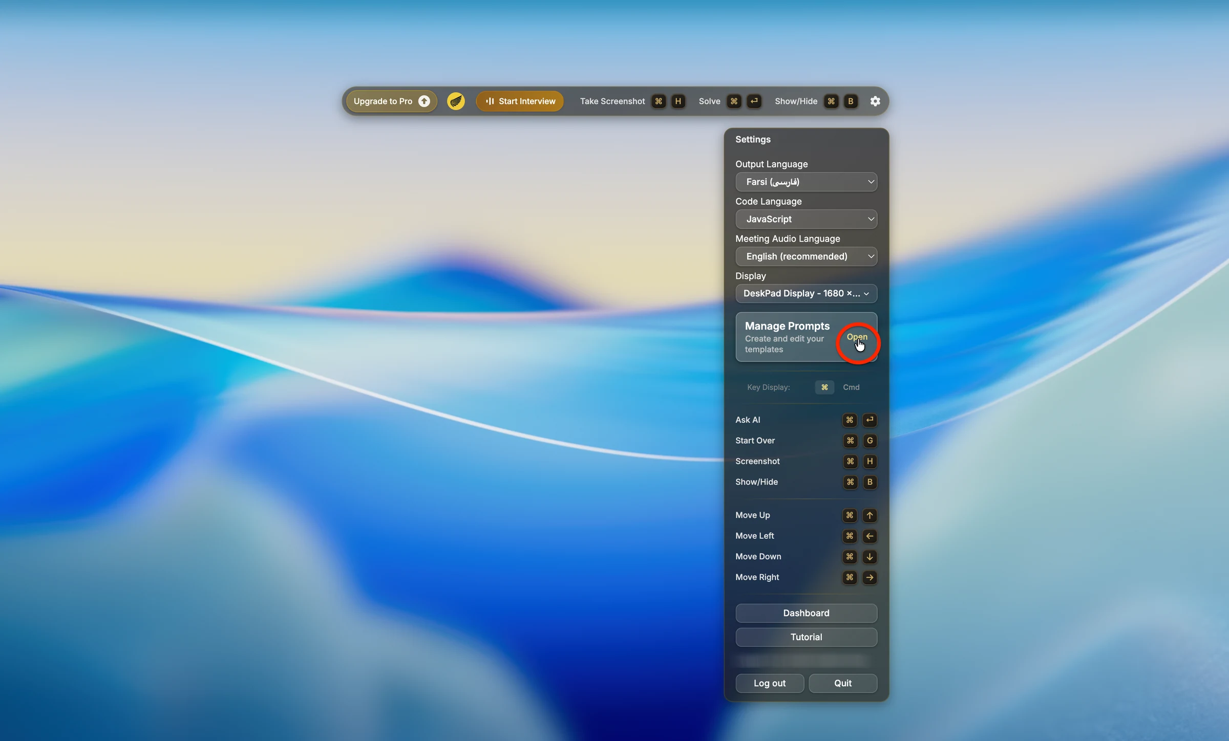 Cursor changing shape over Interview Coder controls