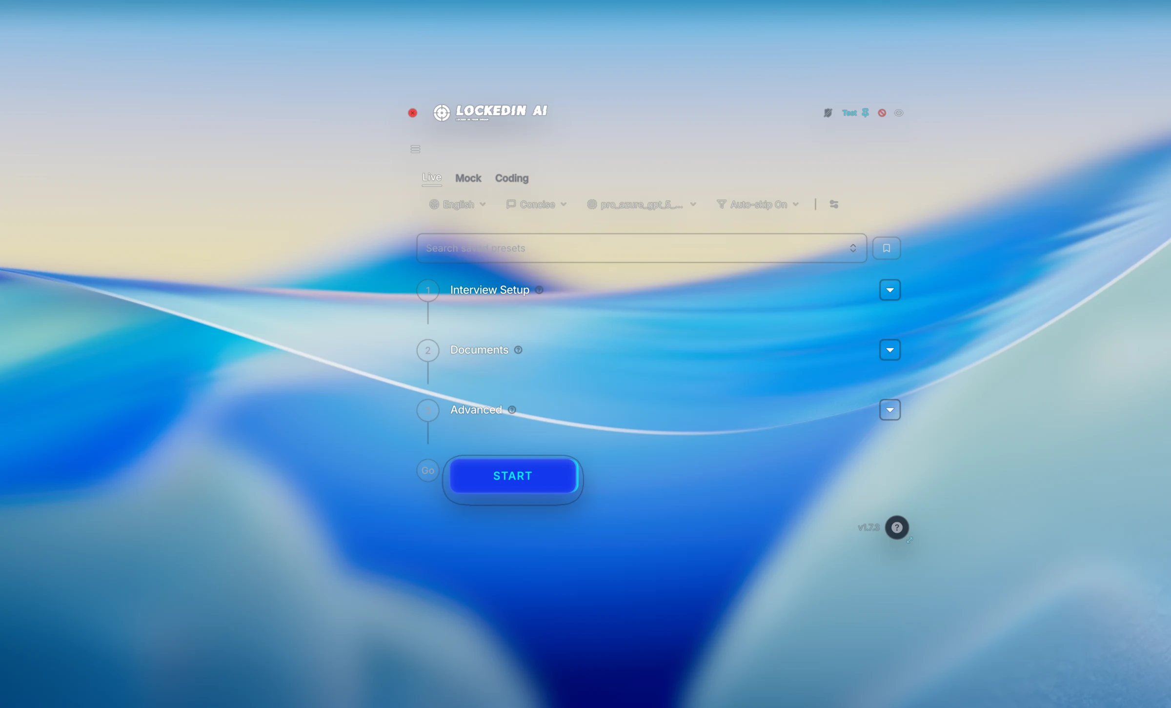 LockedIn desktop app showing a dense low contrast setup interface with many controls