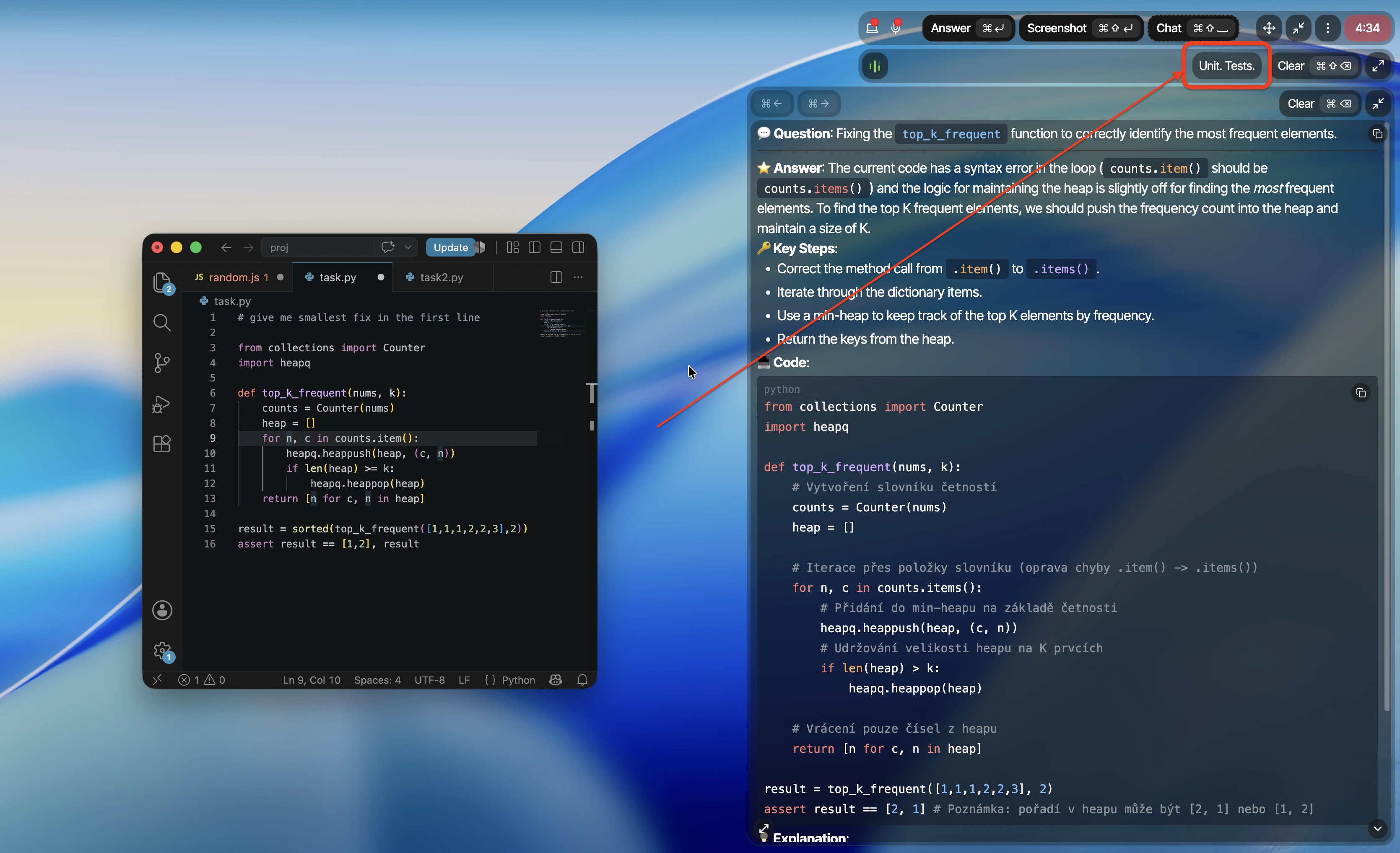 Parakeet AI ignoring a spoken unit-test follow-up and returning another solution for the previous coding task