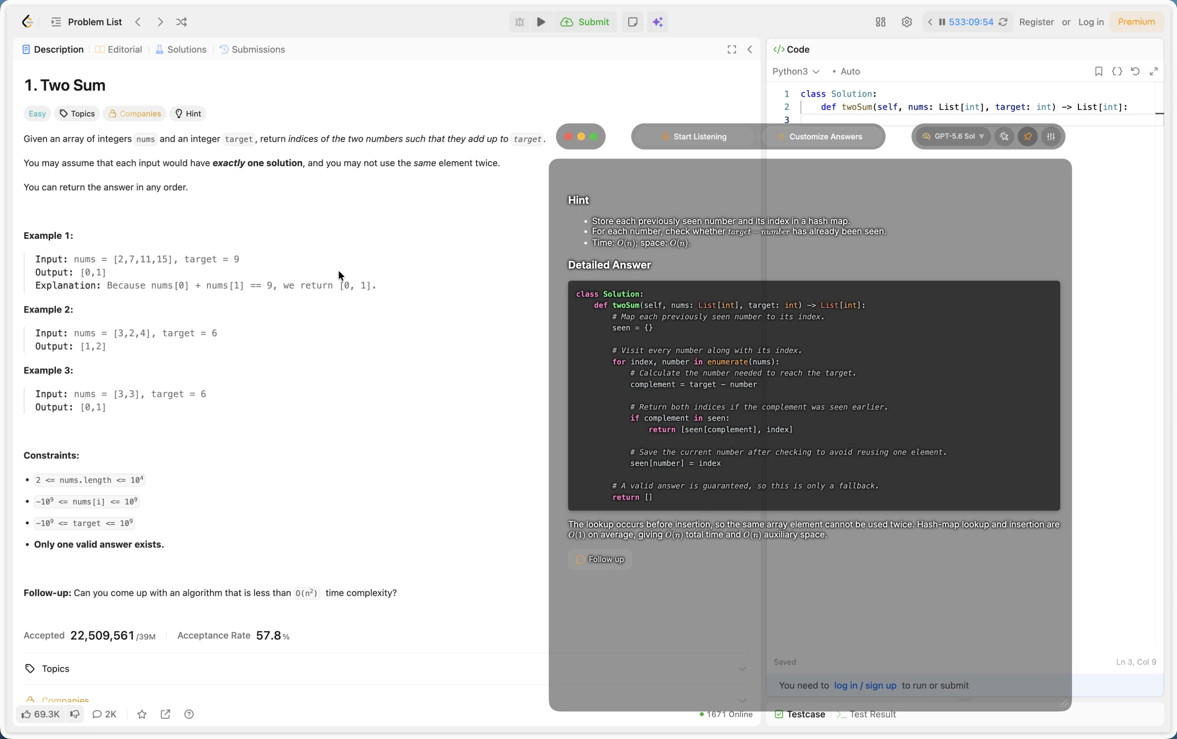 CTRLpotato returning the standard hash map solution for the original Two Sum task