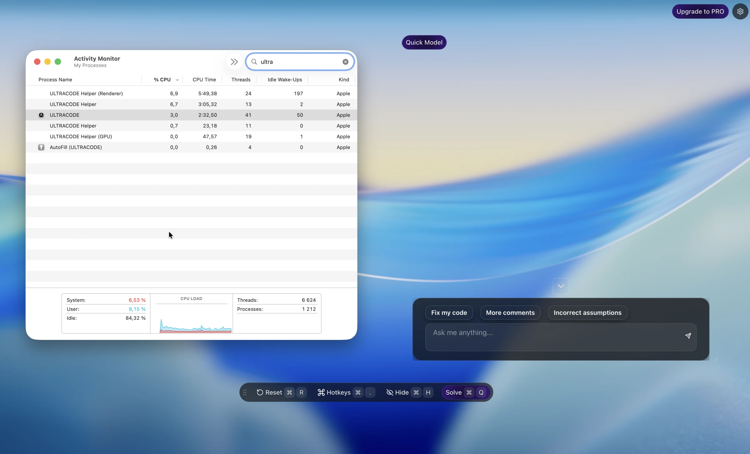 Activity Monitor showing multiple ULTRACODE processes and helpers by brand name